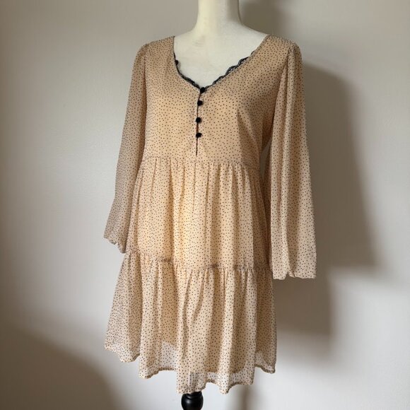 Zara Dresses & Skirts - Zara Dress Long Sleeve Polka Dot Sheer Cream Size M